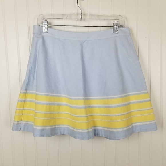 Vineyard Vines Embroidered Cotton Mini Skirt Blue Yellow Stripe Lined A line Zip - Picture 5 of 8